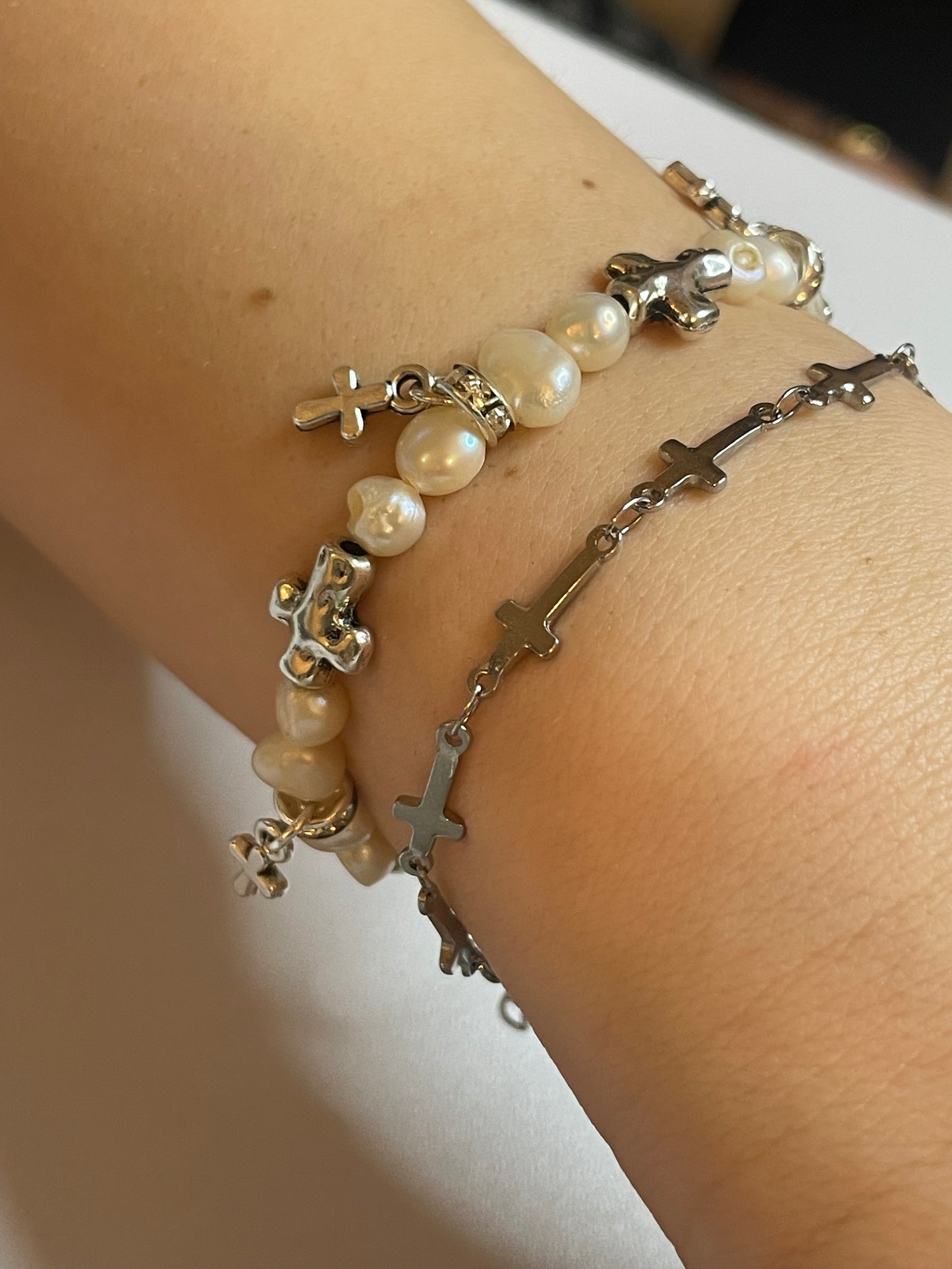 Stainless Steel Cross Chain Bracelet - Silver