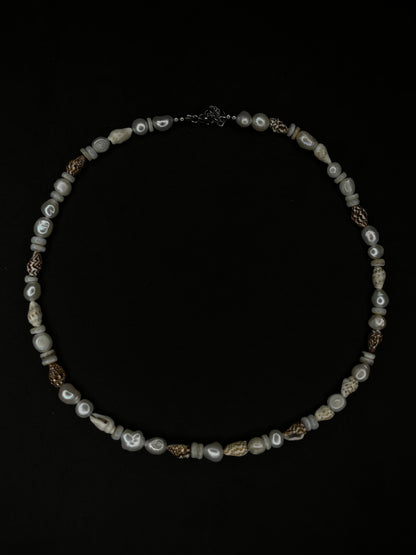 x2 Shell Pearl Necklaces - White/Brown