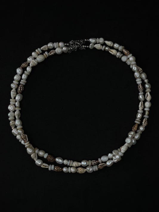 x2 Shell Pearl Necklaces - White/Brown