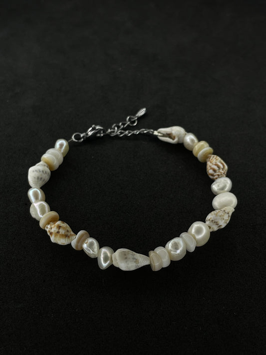 Shell Pearl Bracelet - White/Brown