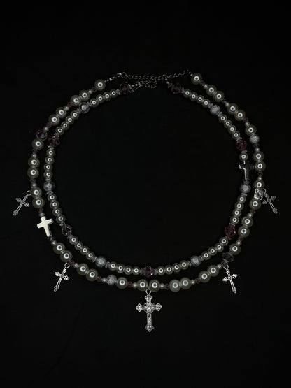 x2 Cross Pendant Pearl Necklaces - White/Pink