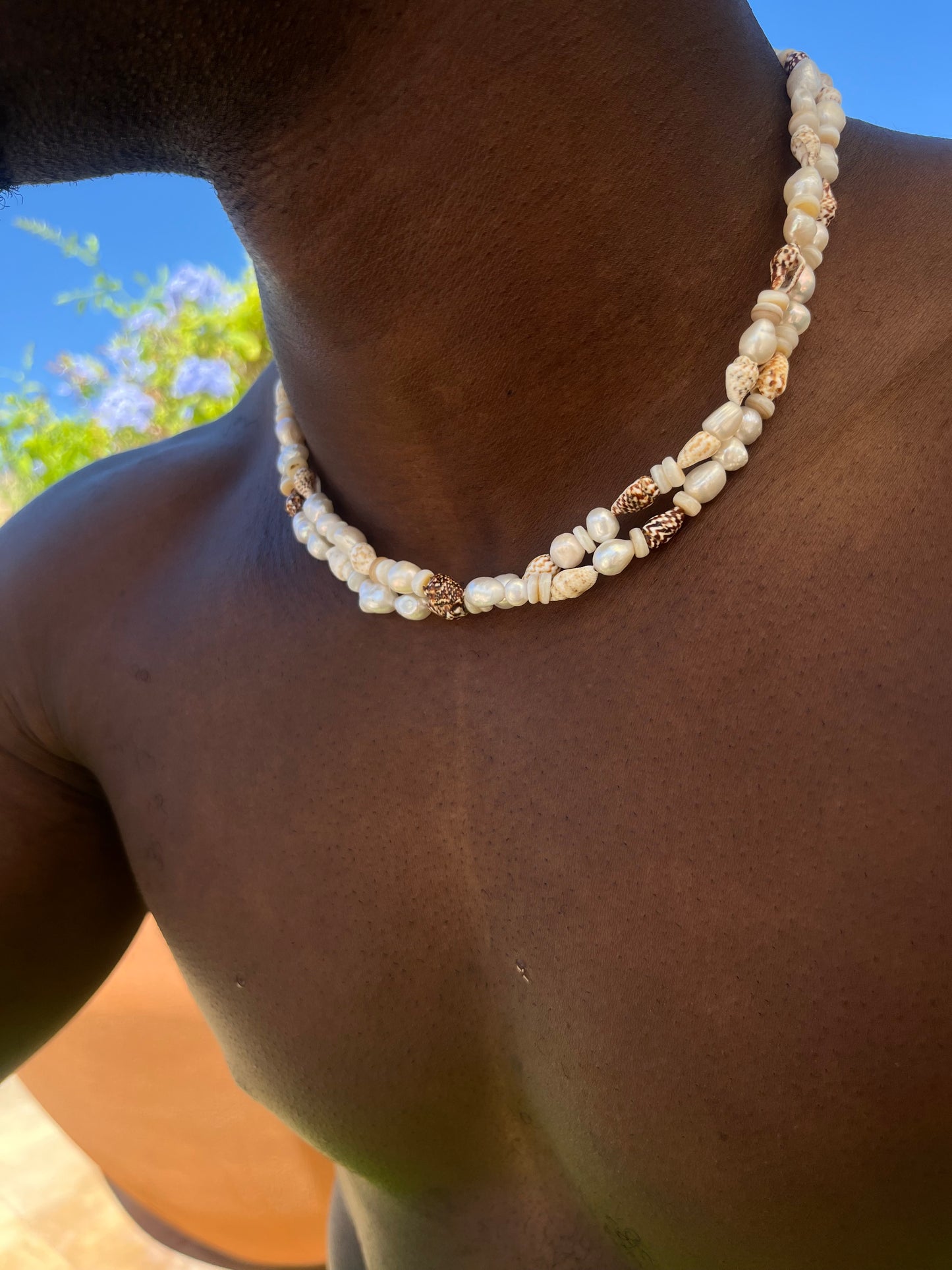 x2 Shell Pearl Necklaces - White/Brown