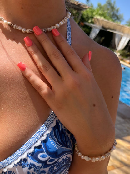 x2 Shell Pearl Necklaces - White/Brown