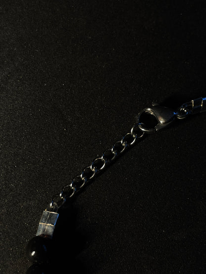 Cross Charms Black Bead Bracelet 2 - Black/Silver