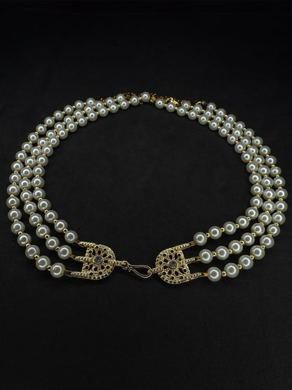 Women’s Trio Choker Pearl Necklace - White/Gold