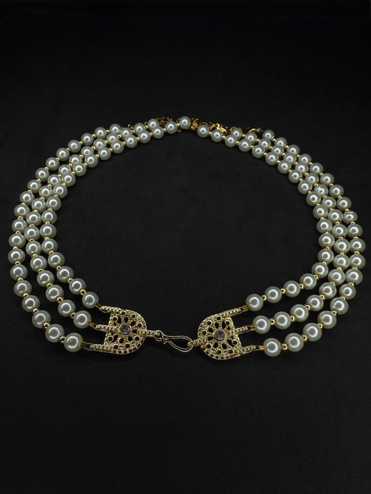 Women’s Trio Choker Pearl Necklace - White/Gold