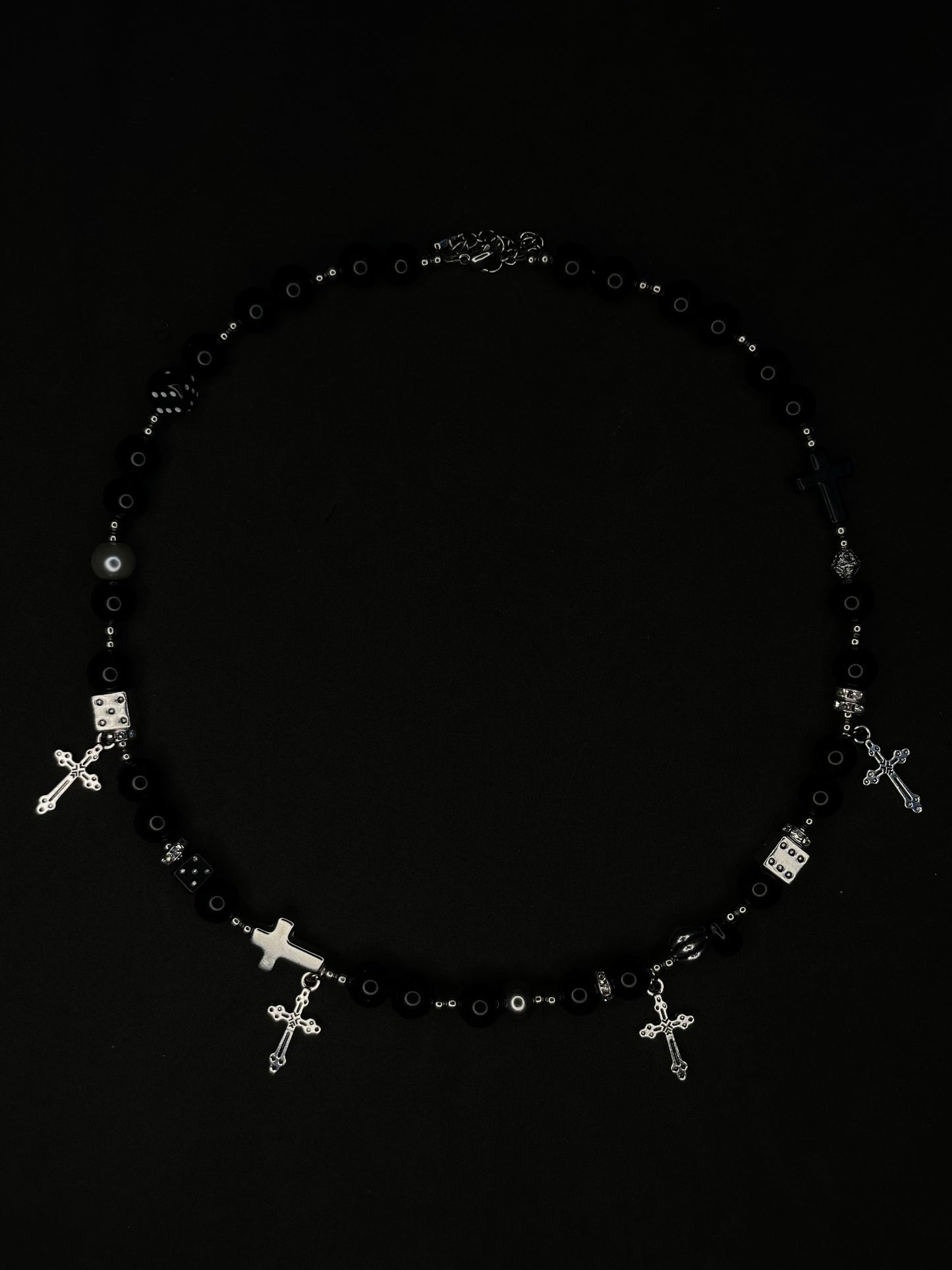x2 Cross Pendant Black Pearl Necklaces - Black/Silver