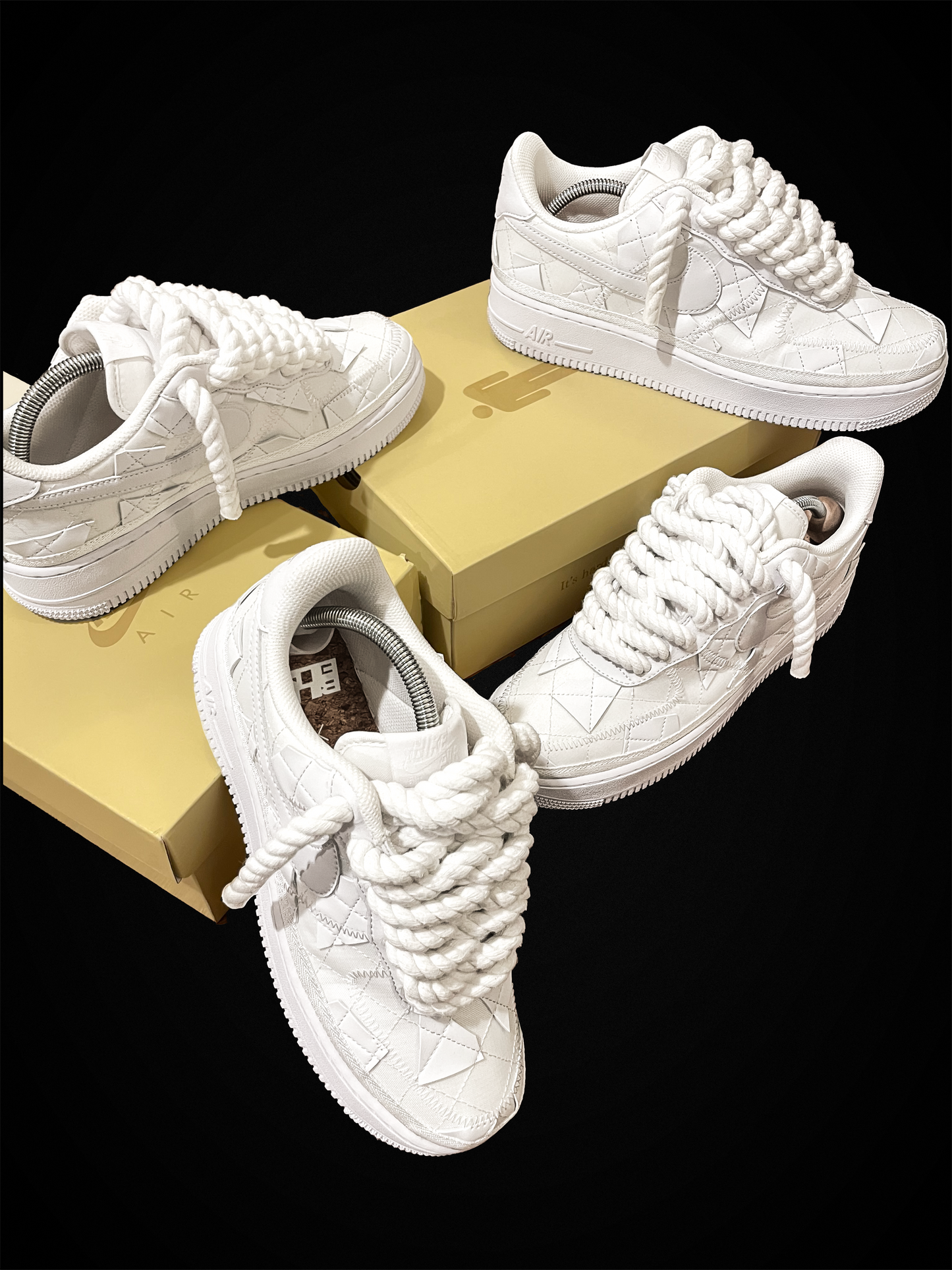 Rope Lace Air Force 1 Custom Trainers - White/White