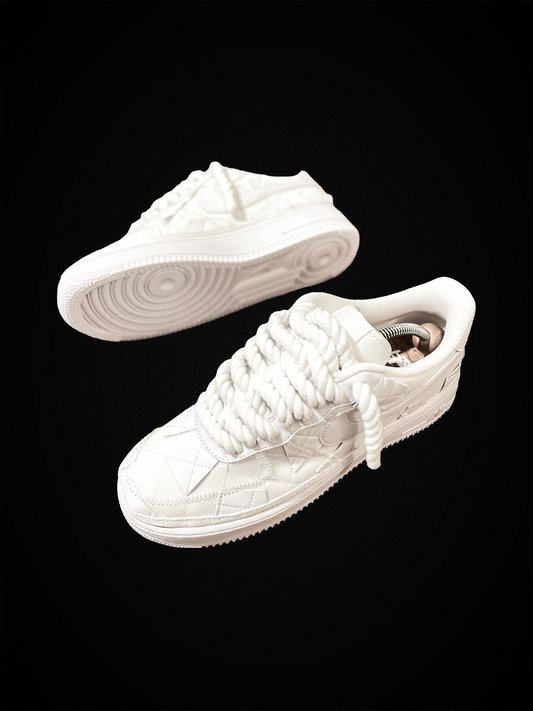 Rope Lace Air Force 1 Custom Trainers - White/White